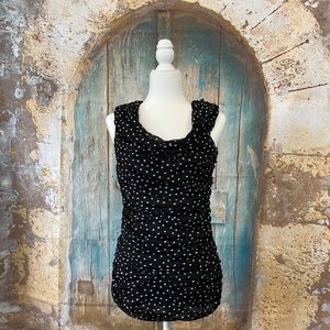 WHBM-Black and White Polka Dot Draped Tank Top